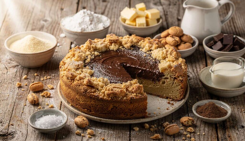 Sbrisolona con amaretti e cioccolato: briciole croccanti e cuore cremoso