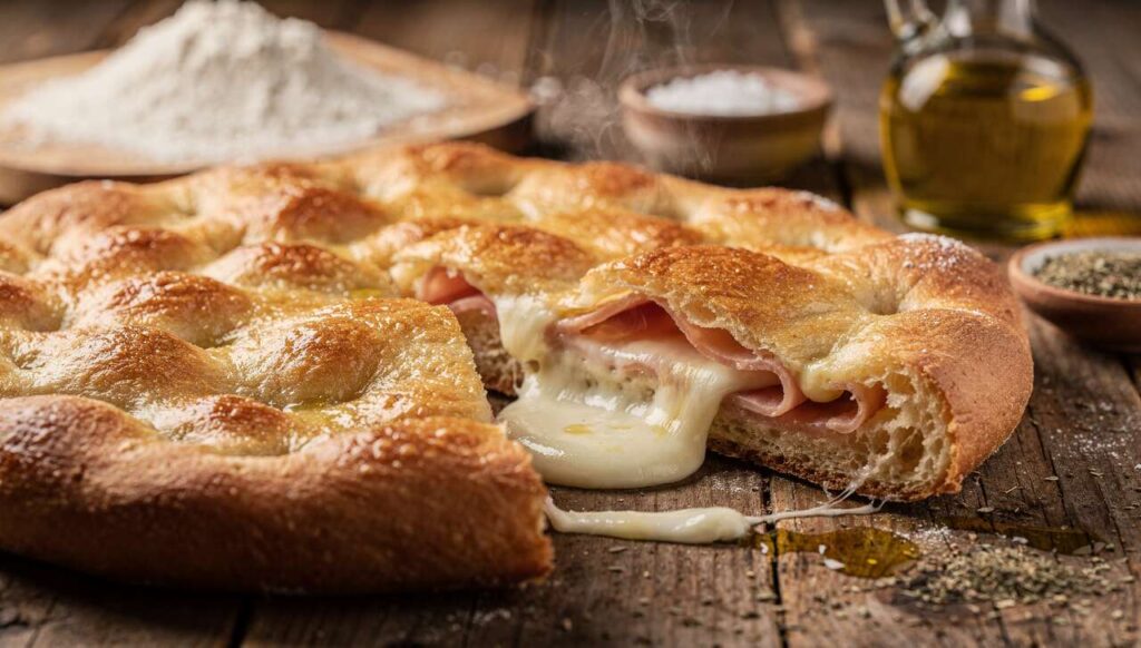 Focaccia ripiena in padella: la ricetta con ripieno goloso e filante